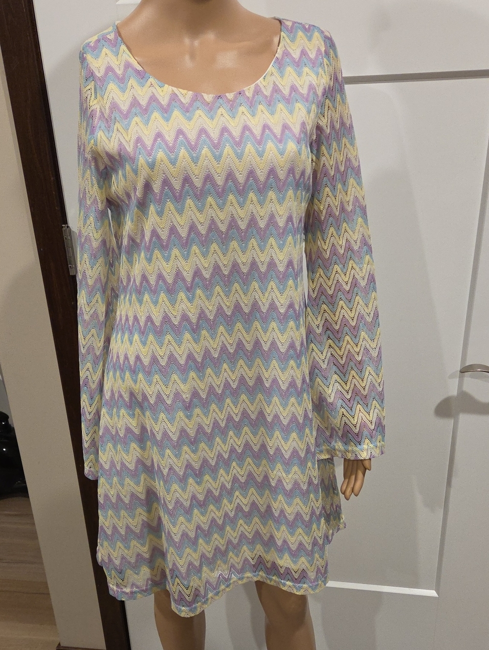 Entro Pastel Chevron Long Sleeve Tunic - Lavender, Blue, Yellow